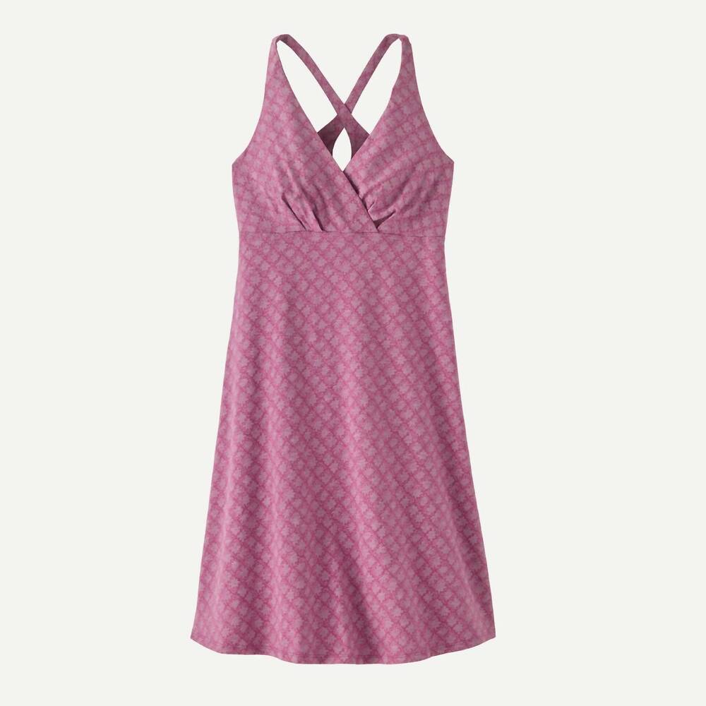 NEW PATAGONIA women's amber dawn dress in future flowers/faded magenta